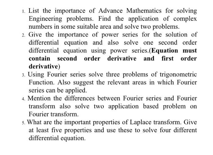 Solved 1. List the importance of Advance Mathematics for | Chegg.com