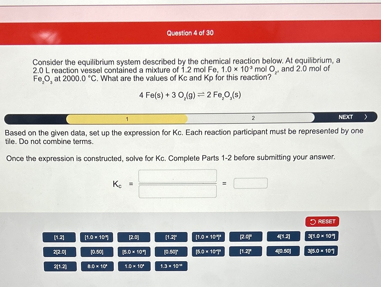 Solved Question 4 ﻿of 30Consider the equilibrium system | Chegg.com