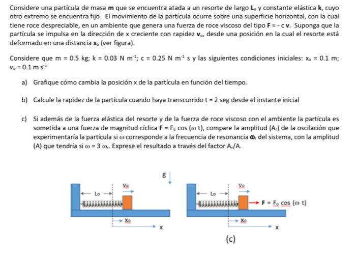 Considere una particula de masa \( m \) que se encuentra atada a un resorte de largo \( L_{0} y \) constante elástica \( k \)