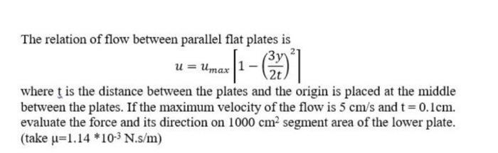 Solved The relation of flow between parallel flat plates is | Chegg.com