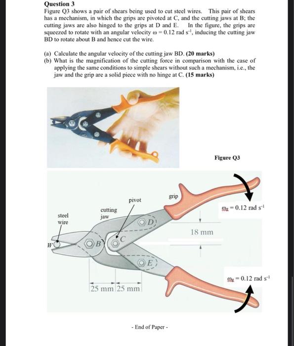 Solved Question 3 Figure Q3 shows a pair of shears being | Chegg.com