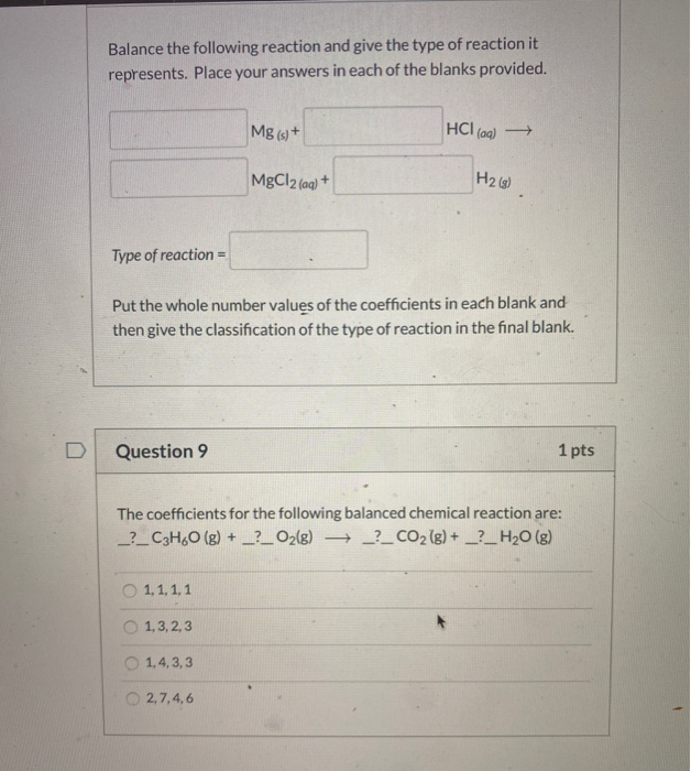 Solved Balance the following reaction and give the type of | Chegg.com