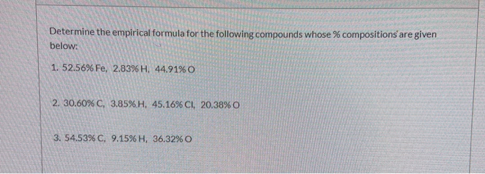 Solved Determine The Empirical Formula For The Following | Chegg.com