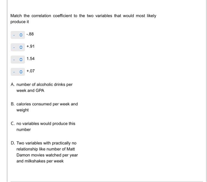 Solved Match the correlation coefficient to the two | Chegg.com