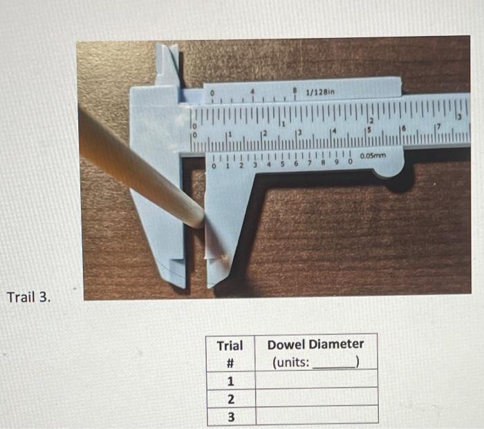 Solved Measure the diameter of the dowel. Fill in the table | Chegg.com