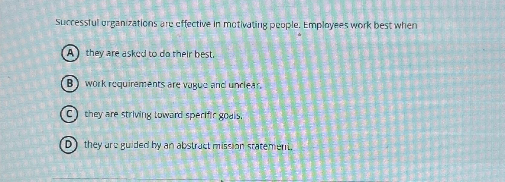 Solved Successful Organizations Are Effective In Motivating | Chegg.com