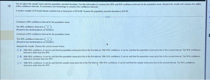 Solved Construct a 90% confidence interval for the | Chegg.com