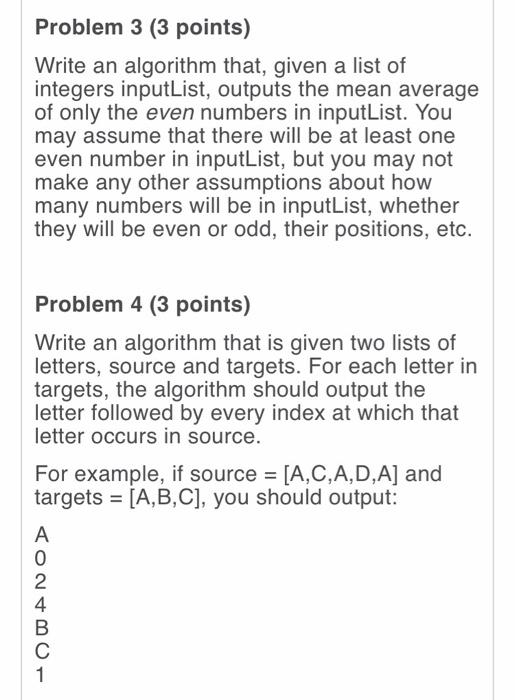 Solved Problem 3 (3 points) Write an algorithm that, given a | Chegg.com