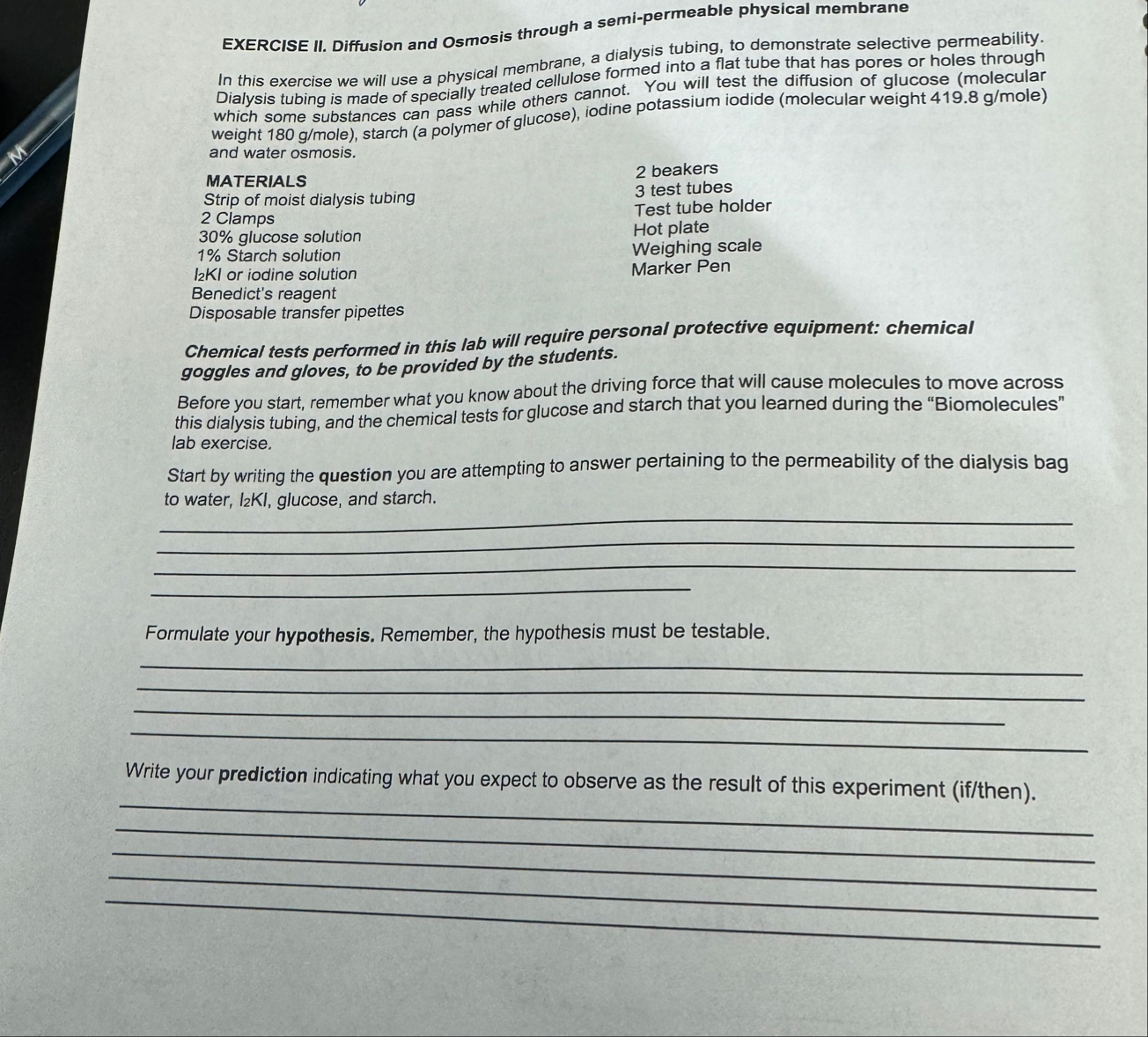 EXERCISE II. ﻿Diffusion and Osmosis through a | Chegg.com