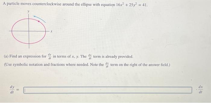 Solved A particle moves counterclockwise around the ellipse | Chegg.com