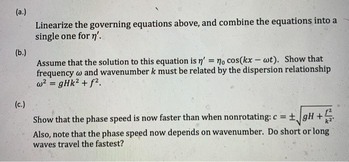 Solved The shallow water system of equations can include the | Chegg.com