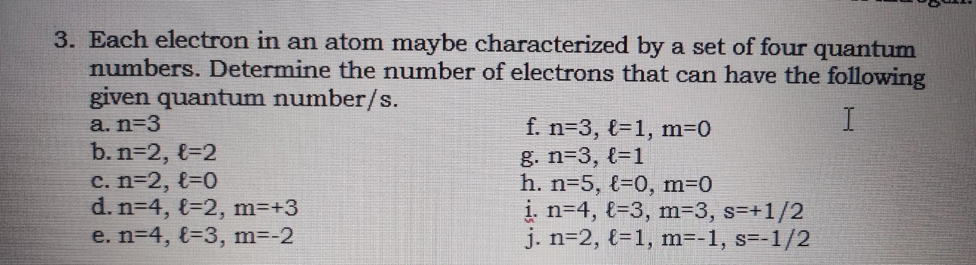 Solved 3. Each electron in an atom maybe characterized by a | Chegg.com