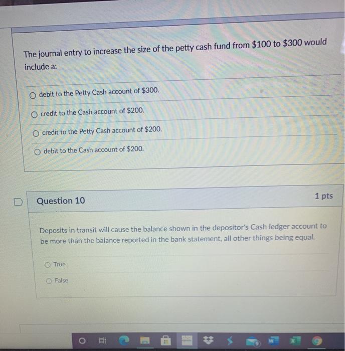 Solved The journal entry to increase the size of the petty | Chegg.com