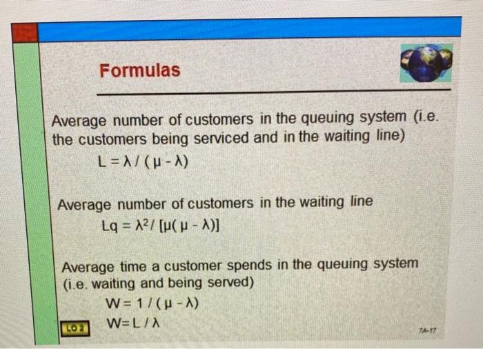 Solved Formulas Average time a customer spends waiting in | Chegg.com