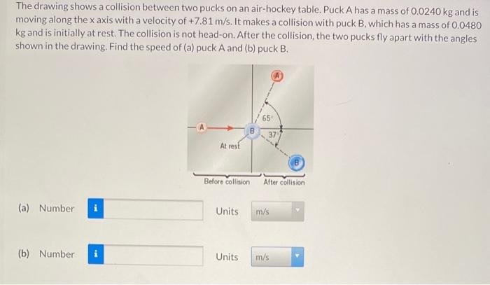 Solved The drawing shows a collision between two pucks on an | Chegg.com