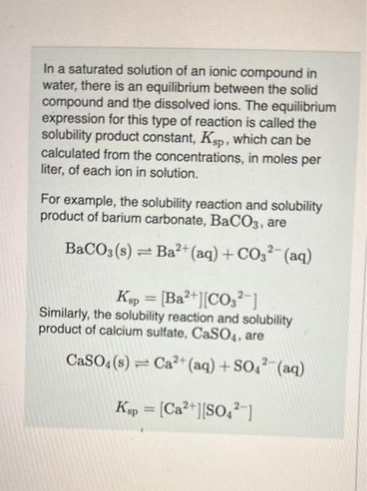 In a saturated solution of an ionic compound in water, there is an equilibrium between the solid compound and the dissolved i