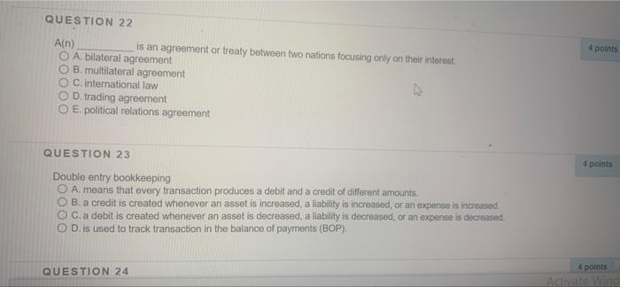 Solved QUESTION 22 4 points A(n) is an agreement or treaty | Chegg.com