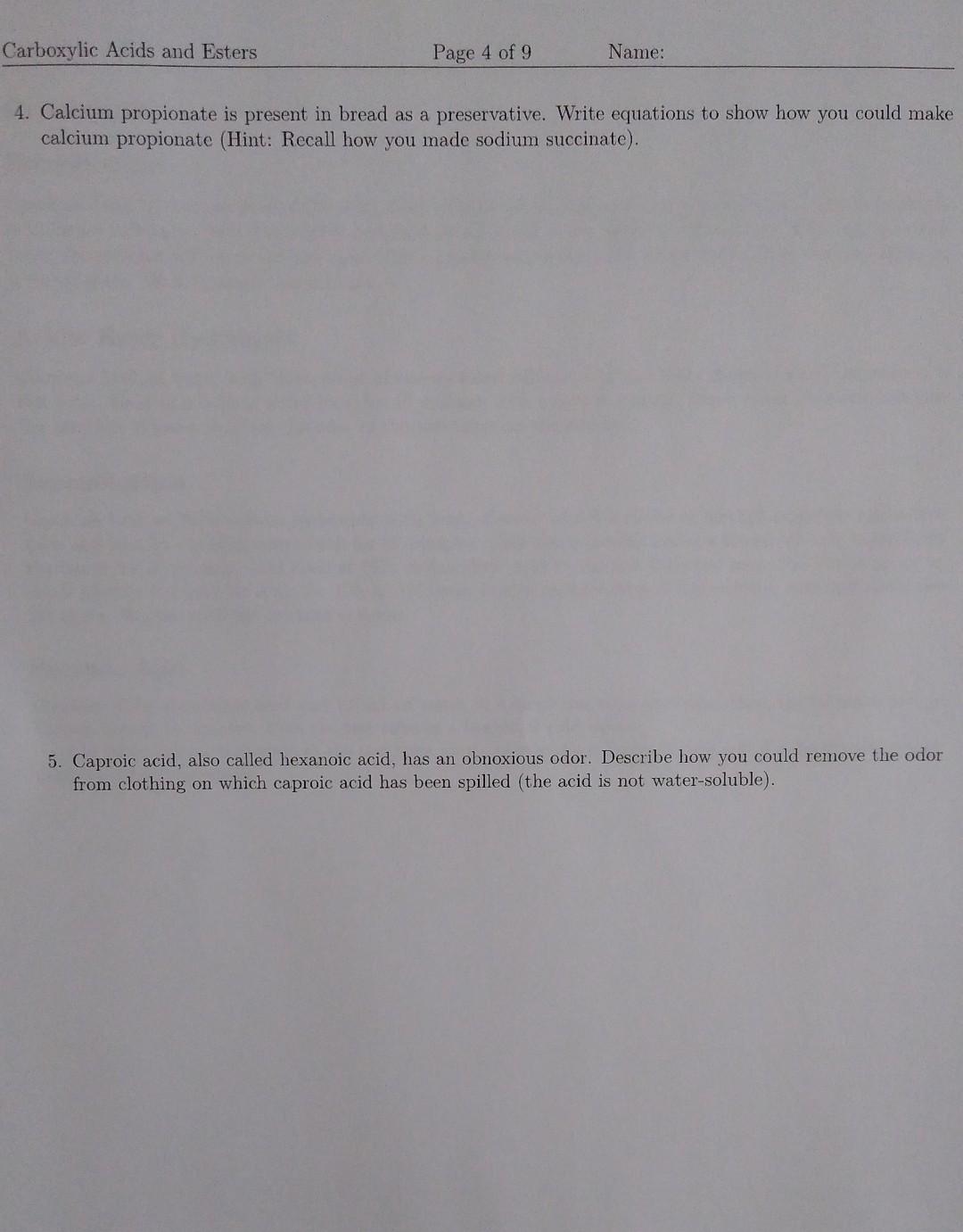 Solved Carboxylic Acids and Esters Page 3 of 9 Name: | Chegg.com