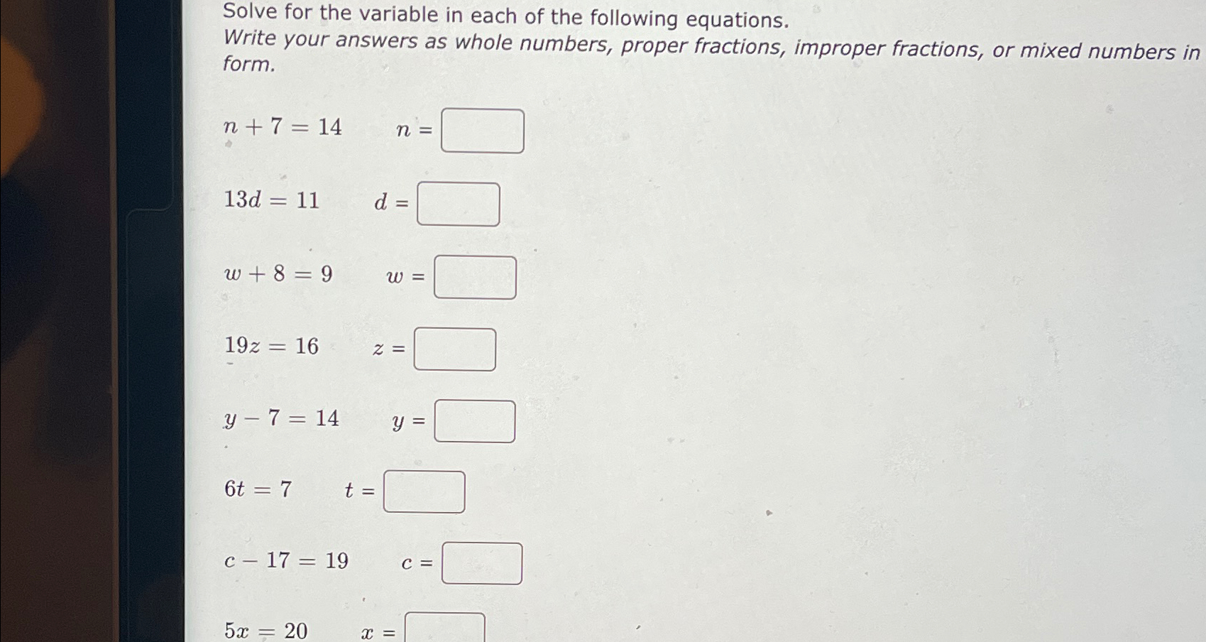 Solve for the variable in each of the following | Chegg.com