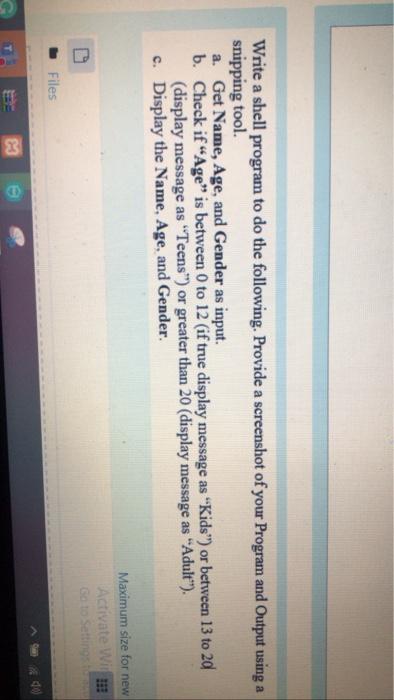 Solved Write a shell program to do the following. Provide a | Chegg.com
