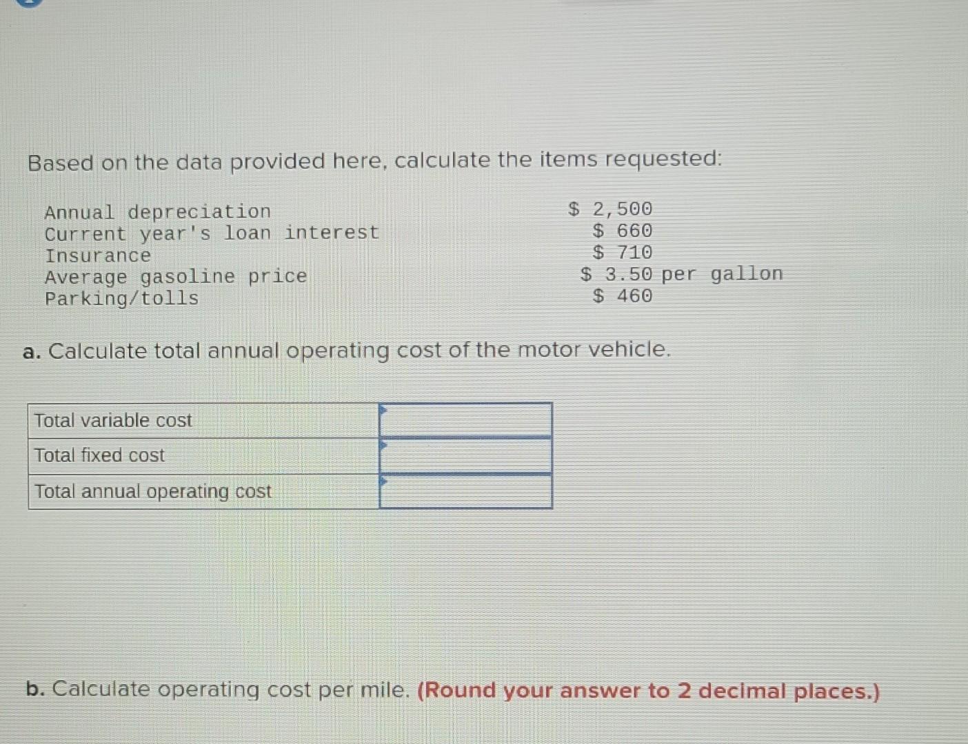 Based on the data provided here, calculate the items | Chegg.com