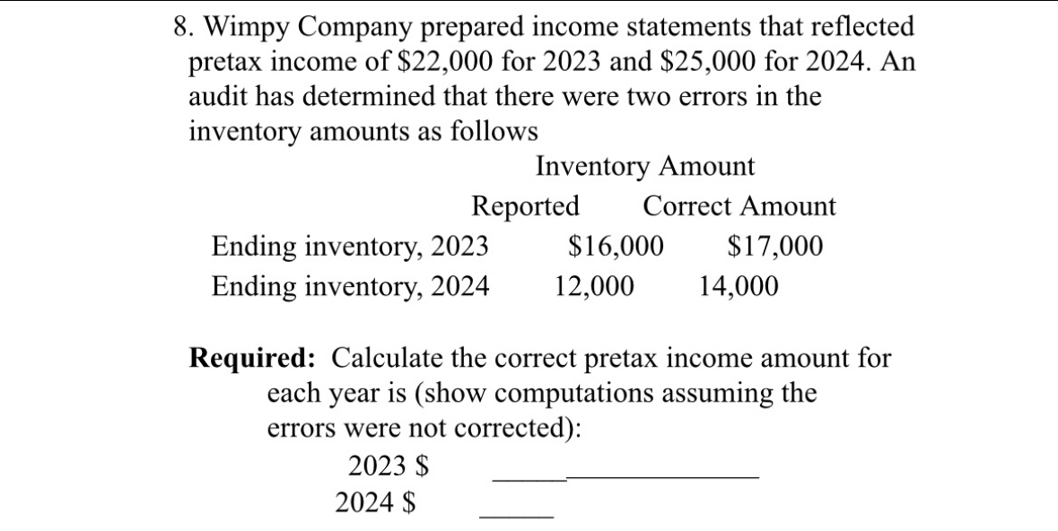Solved Wimpy Company prepared income statements that | Chegg.com