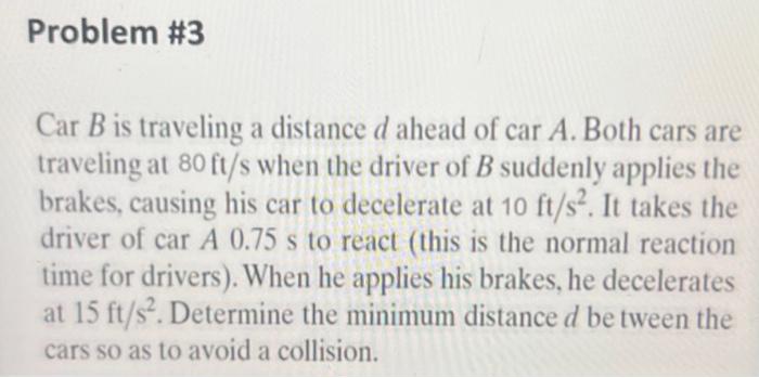 Solved Car B is traveling a distance d ahead of carA. Both | Chegg.com