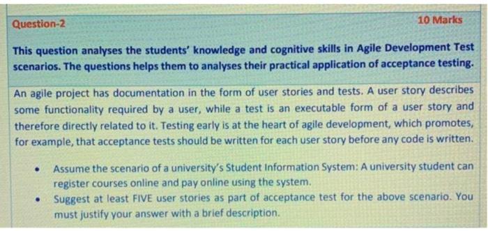 Example User Stories - analysed and tested.