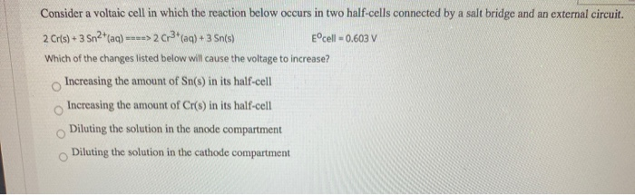 Solved Consider a voltaic cell in which the reaction below | Chegg.com