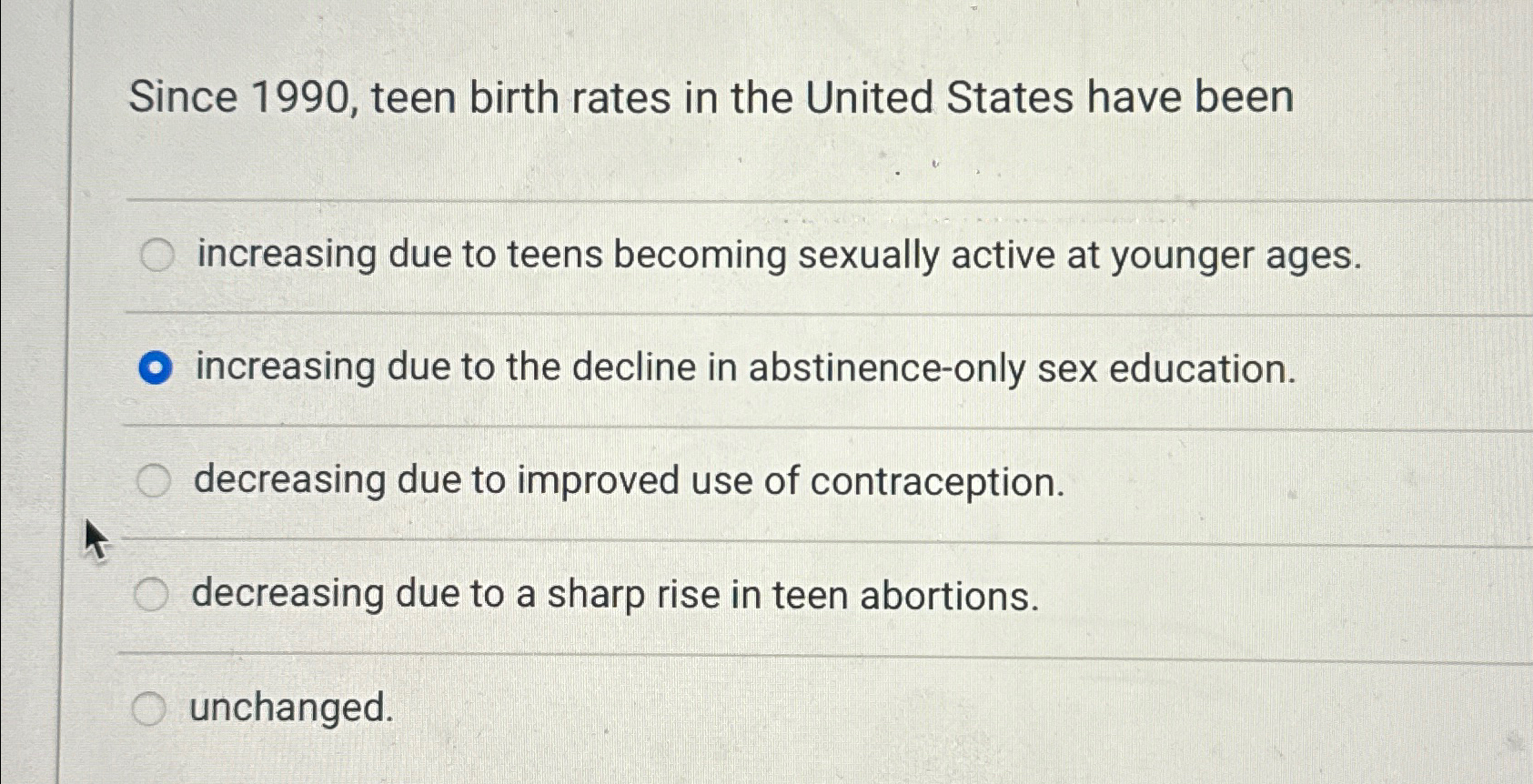 Solved Since 1990, ﻿teen birth rates in the United States | Chegg.com