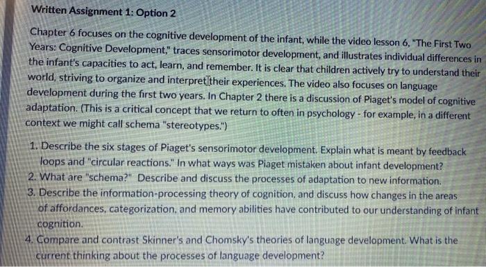 Solved Chapter 6 focuses on the cognitive development of the | Chegg.com