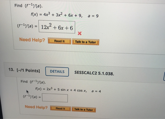 Solved Find F 1 A F X 4x3 3x2 6x 9 A 9