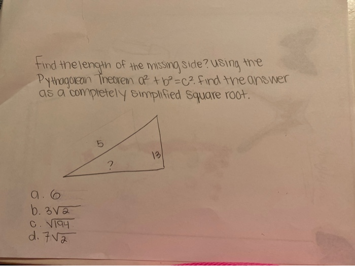 Solved Find The Length Of The Missing Side? Using The | Chegg.com