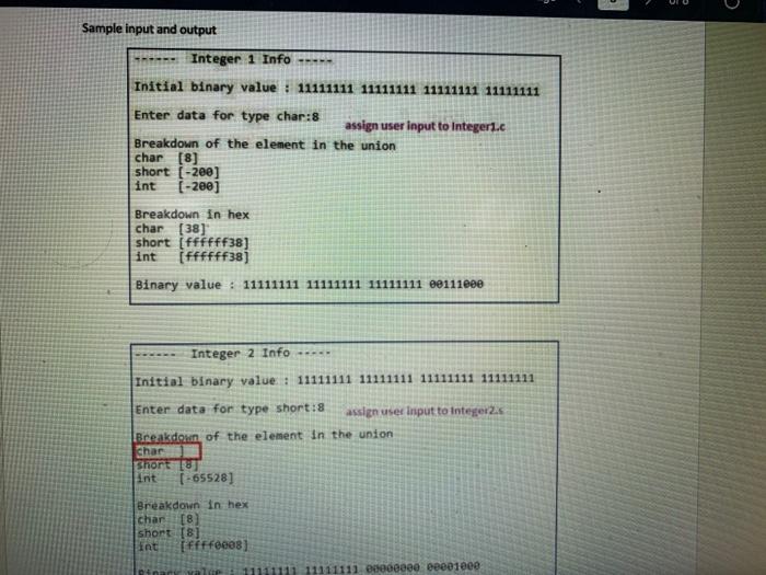 Solved 10.8 (Using Unions) Create union integer with members | Chegg.com