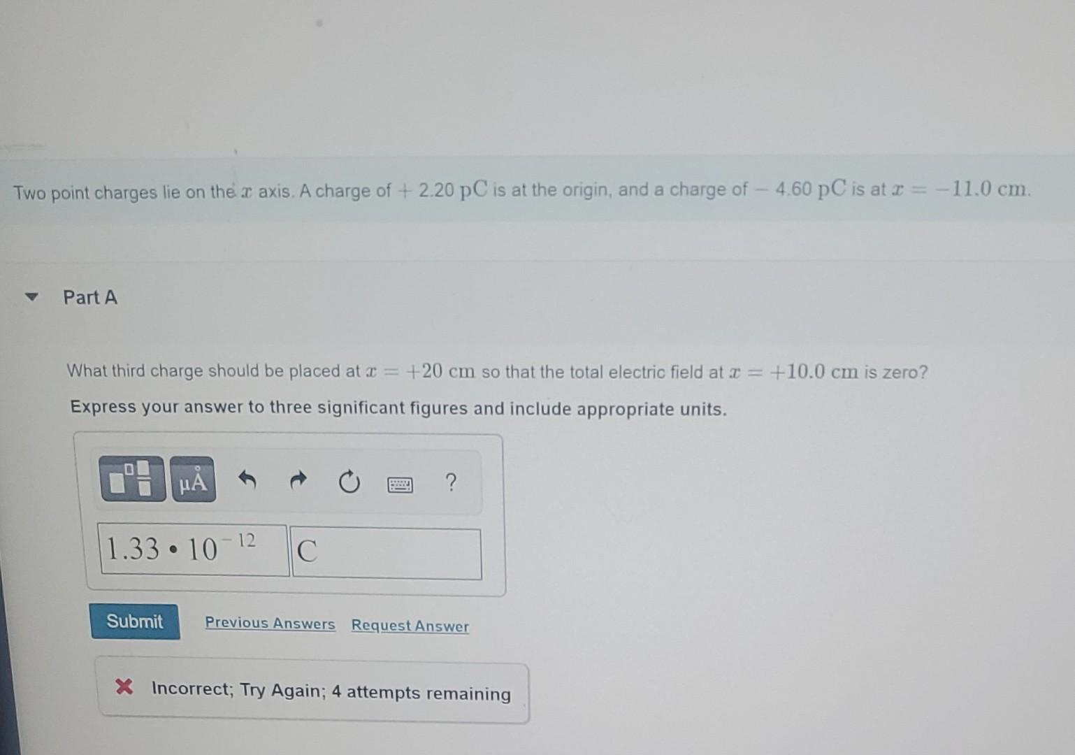 Solved Two point charges lie on the c axis. A charge of | Chegg.com