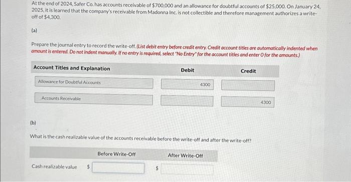 Solved At The End Of 2024 Safer Co Has Accounts Receivable Chegg Com   Image