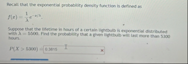 Solved Recall that the exponential probability density | Chegg.com