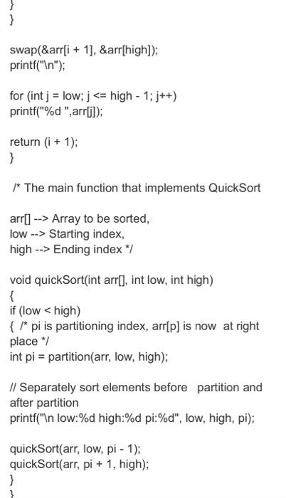 1. Trace the quickSort program given, on the table | Chegg.com