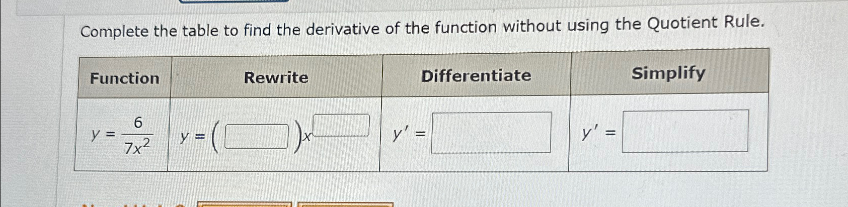 Solved Complete the table to find the derivative of the | Chegg.com