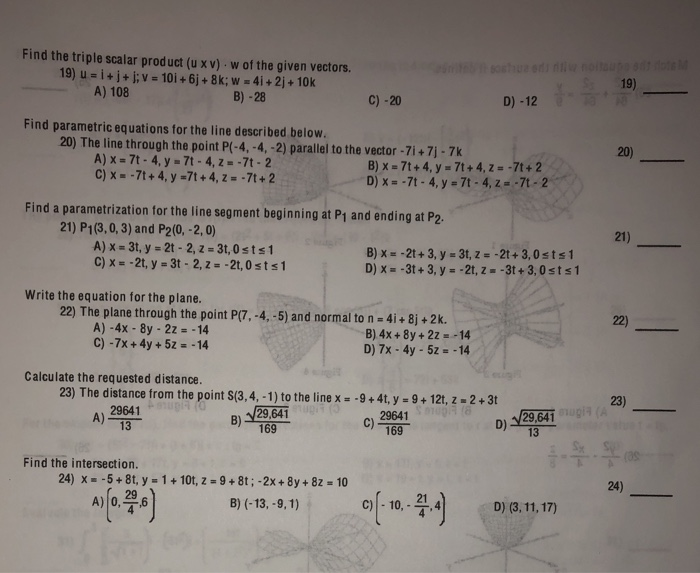 Solved Find The Triple Scalar Product U Xv W Of The G Chegg Com