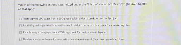 Which of the following actions is permitted under the | Chegg.com