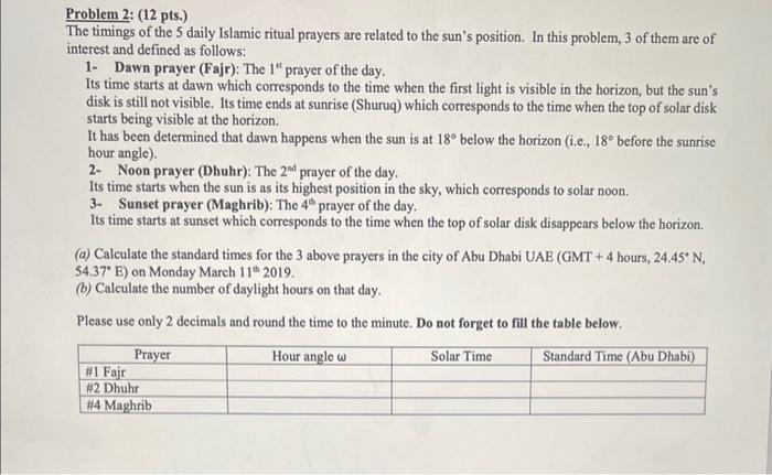 Elastisk vedhæng At give tilladelse Solved The timings of the 5 daily Islamic ritual prayers are | Chegg.com