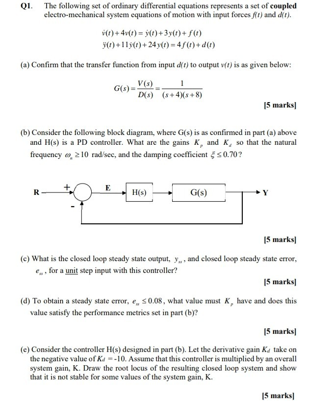 Solved Q1 The Following Set Of Ordinary Differential Equ Chegg Com