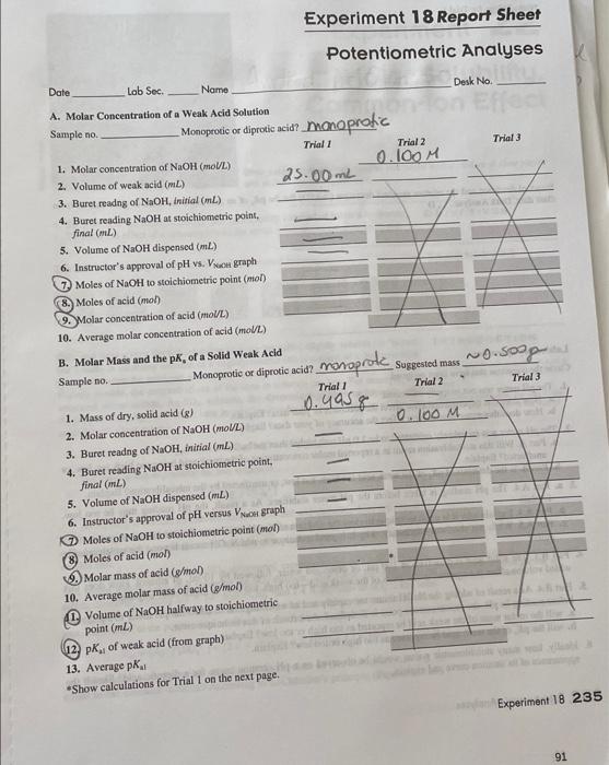 experiment 18 potentiometric analysis calculations