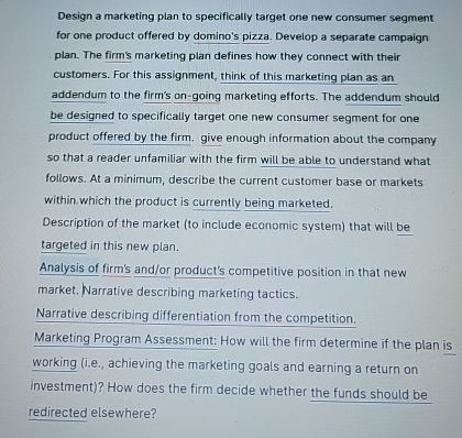 Solved Design a marketing plan to specifically target one | Chegg.com