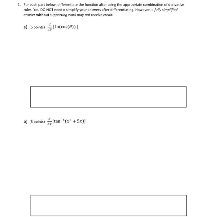 Solved 1. For each part below, differentiate the function | Chegg.com