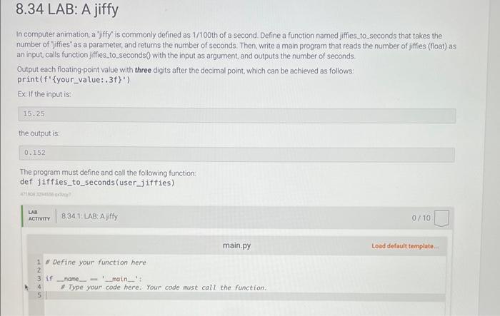 Solved In computer animation, a "jiffy" is commonly defined | Chegg.com