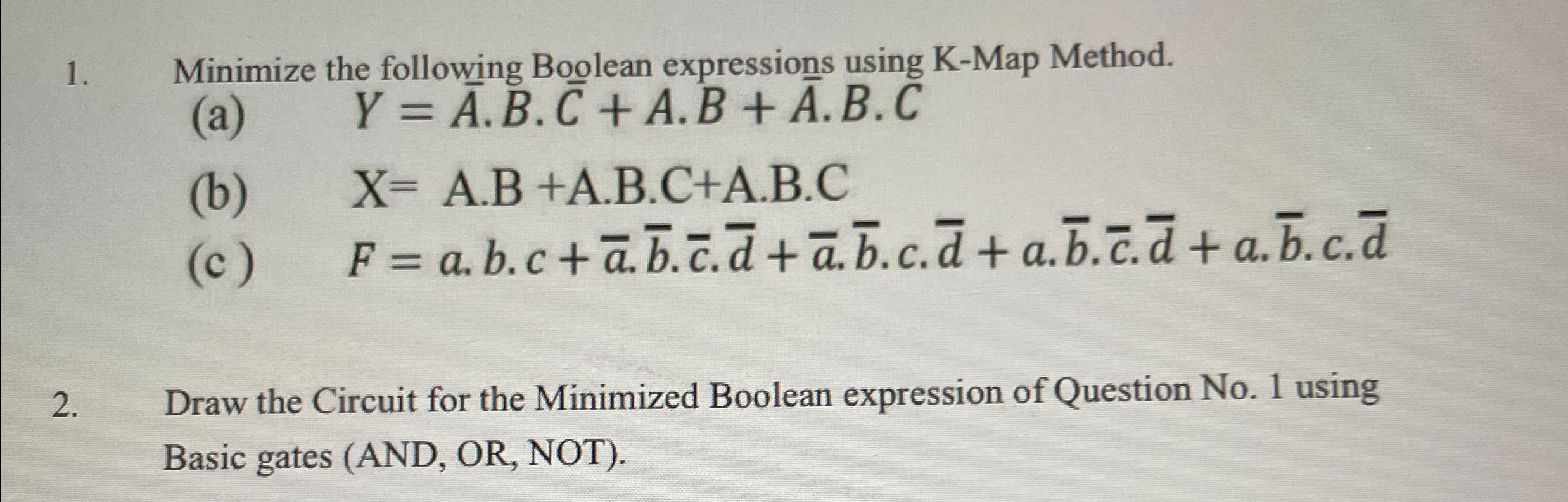 Minimize the following Boolean expressions using | Chegg.com
