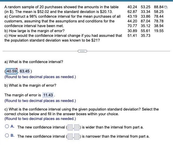 Solved a) What is the confidence interval? 1,63.45 ) (Round | Chegg.com