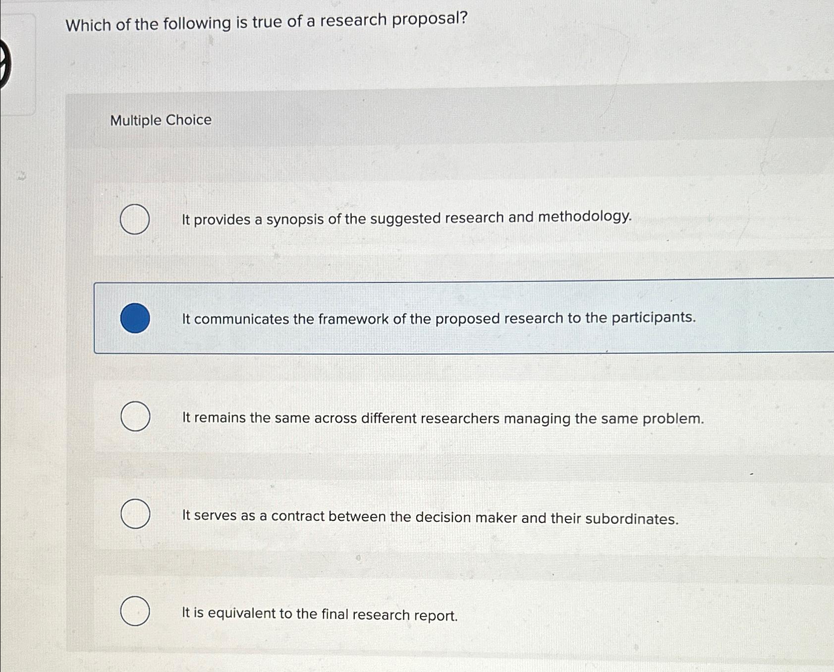 Solved Which of the following is true of a research | Chegg.com